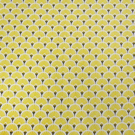 Tissu Eventails Dorés Cretonne Jaune