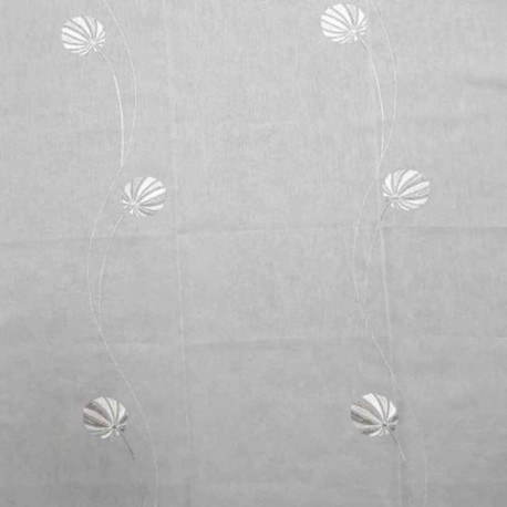 Tissu Ballons Voile Broderies Blanc Gris