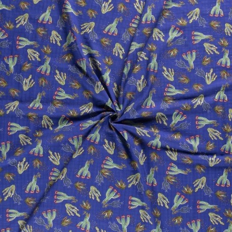 Tissu Imprimé Cactus Fond Cobalt 