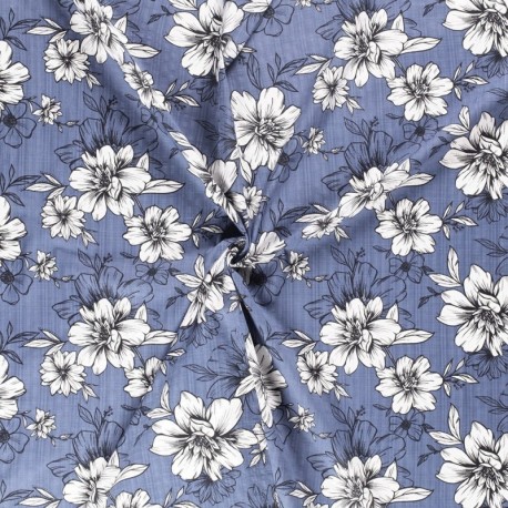 Tissu Imprime Fleur Indigo