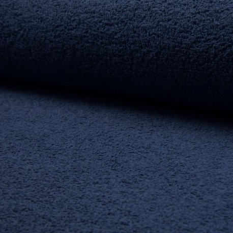 Tissu Eponge Uni Jeans Fonce