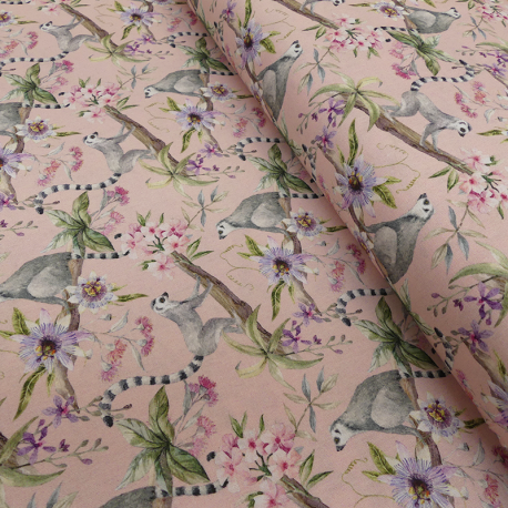 Tissu Popeline Digital Happy Lemurien 