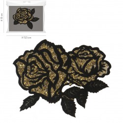 Ecusson roses strass 11,5 x 9 cm - Or