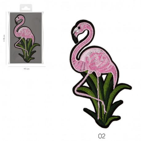 Ecusson flamant rose 12,5 x 7,5 cm