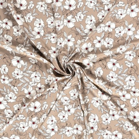 Tissu Crêpe Fleur Beige 