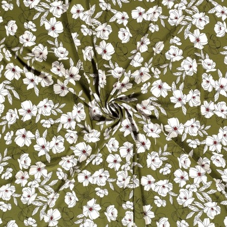 Tissu Crêpe Fleur Kaki 