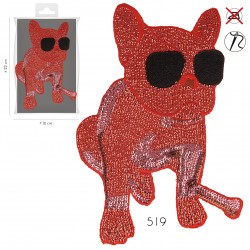 Ecusson bouledogue à lunette sequins - Rouge