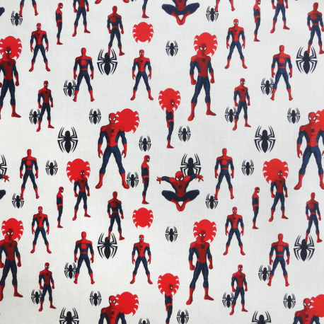 Tissu Popeline Spiderman Imprimé Blanc 
