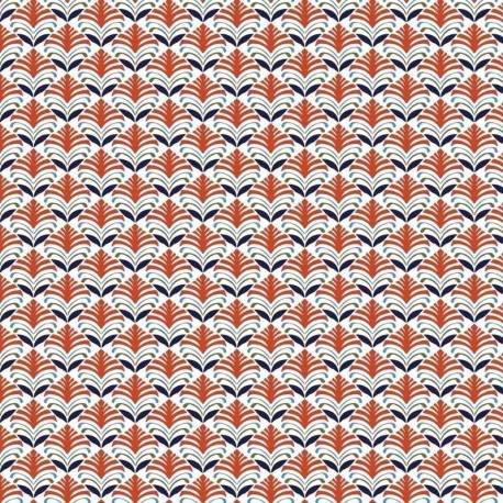 Tissu Cretonne Feuillette Imprimé Rouge 