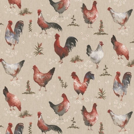 Tissu Demi panama Chicken Farm Fond Lin