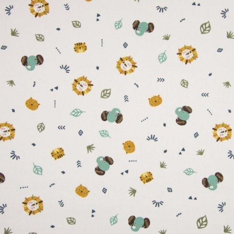 Tissu Coton Imprimé Elephant Lion 