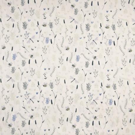 Tissu Coton Imprimé Fleur Fond Blanc 