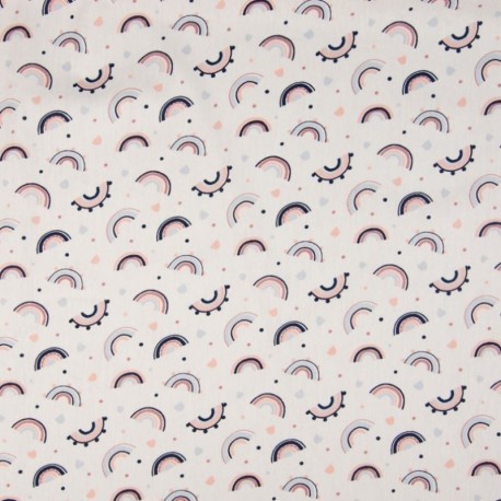 Tissu Coton Imprimé Arc En Ciel Blanc