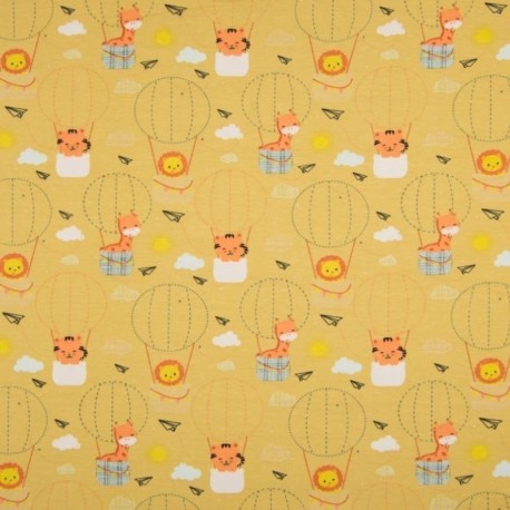 Tissu Jersey Coton Imprimé Animaux Jaune