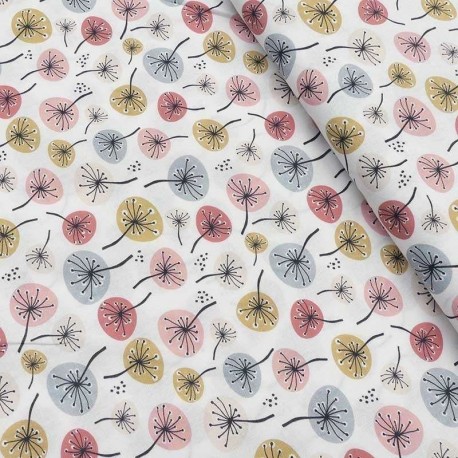 Tissu Cretonne Bio Fleurs Blanc 