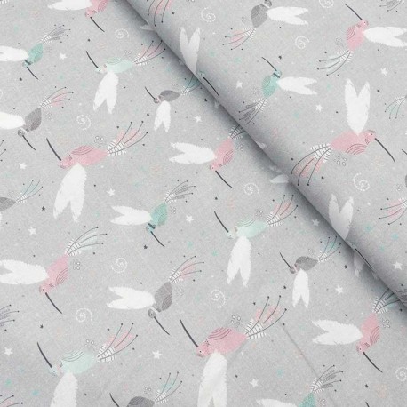 Tissu Cretonne Bio Oiseaux Gris