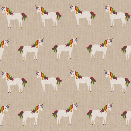 Tissu Demi Panama Licorne Multico Fond Coloris Lin 