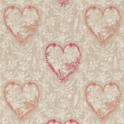 Tissu Demi Panama Coeur Rouge Fond Coloris Lin 