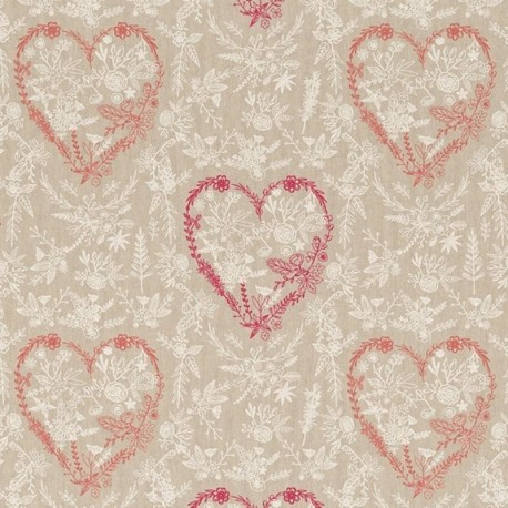 Tissu Demi Panama Coeur Rouge Fond Coloris Lin 