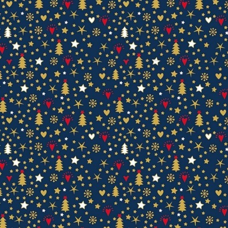 Tissu Coton Imprimé Noel Marine
