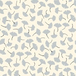 Tissu Cretonne Ginkgo Ivoire et argent 