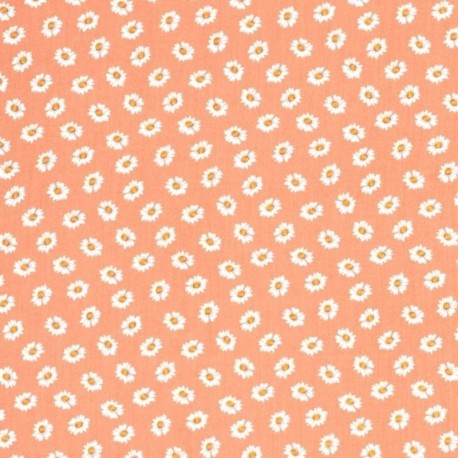 Tissu Viscose Imprimé Paquerette Orange 