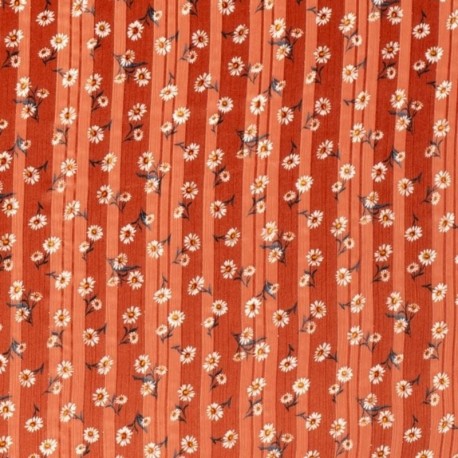Tissu Voile Imprimé Fleurs Brique 