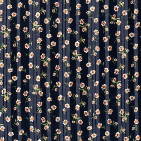 Tissu Voile Imprimé Fleurs Marine 