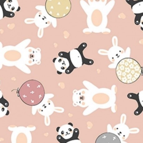 Tissu Imprimé Panda Rose 