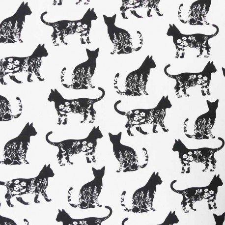 Tissu Bachette Imrpimée Chats Noir 