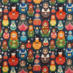 Tissu Bachette Matriochka Imprimé Multicolore