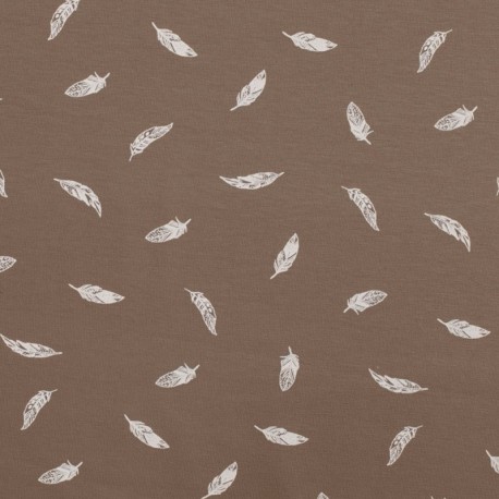 Tissu Jersey Imprimé Plume Taupe