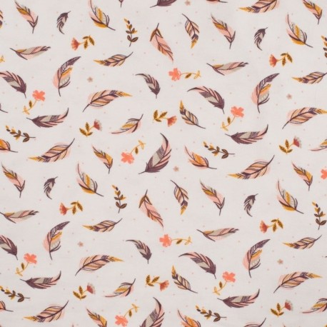 Tissu Jersey Coton Imprimé Feuilles Terracotta 