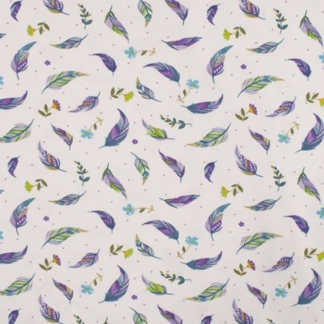 Tissu Jersey Coton Imprimé Feuilles Lilas 