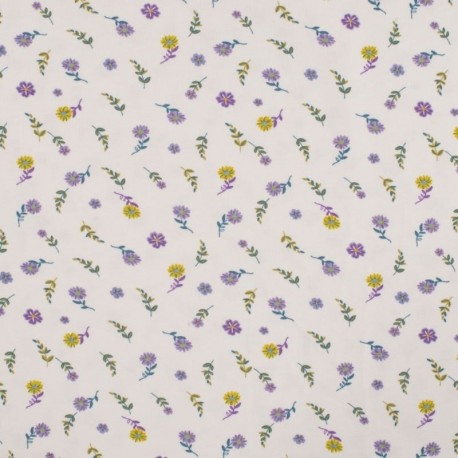 Tissu Jersey Coton Imprimé Fleurs Lilas 
