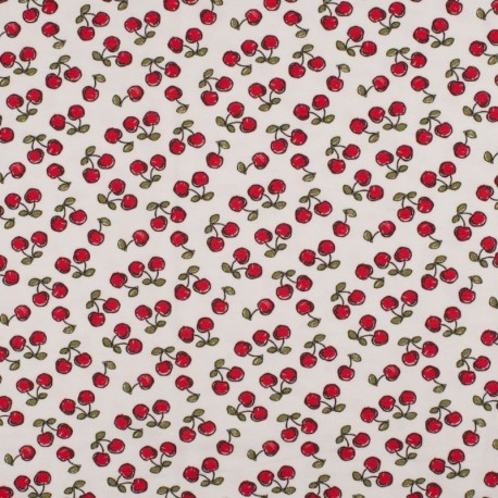 Tissu Jersey Coton Imprimé Cerise Fond Blanc 