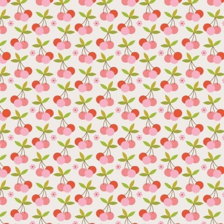 Tissu Cretonne Enduite Cerise Multico 