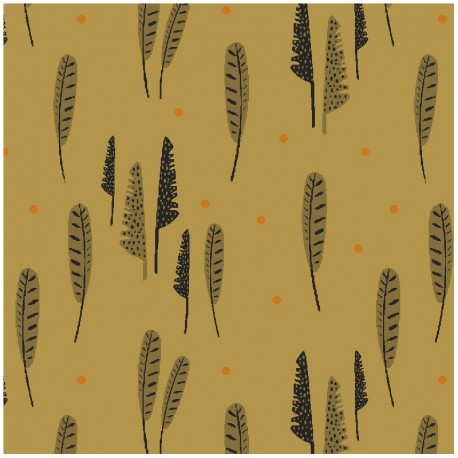 Tissu Cretonne Imprimée Plumosaure Curry 