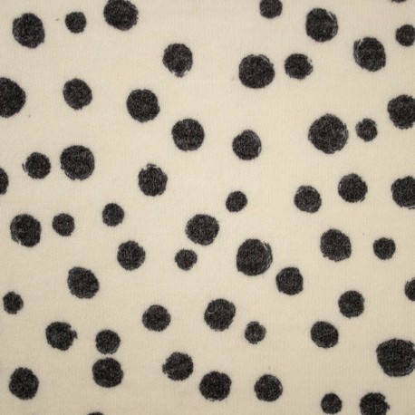 Tissu Maille Tricot Imprimée Pois Ecru