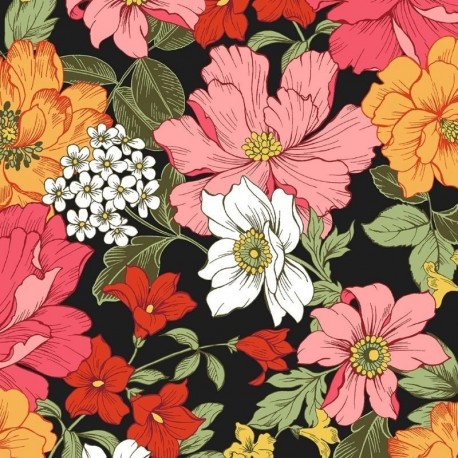 Tissu Imprimé Johanna Noir 