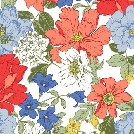 Tissu Imprimé Johanna Blanc Rouge