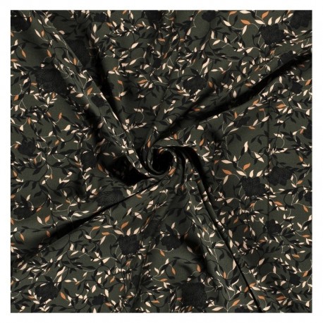 Tissu Viscose Imprime Vert Fleurs