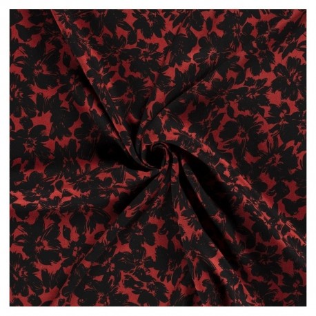 Tissu Viscose Imprime Rouge Floral 