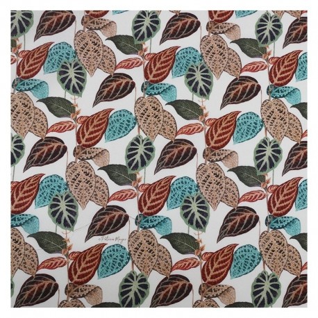 Tissu Popeline Digitale Congo Hojas Imprime Blanc