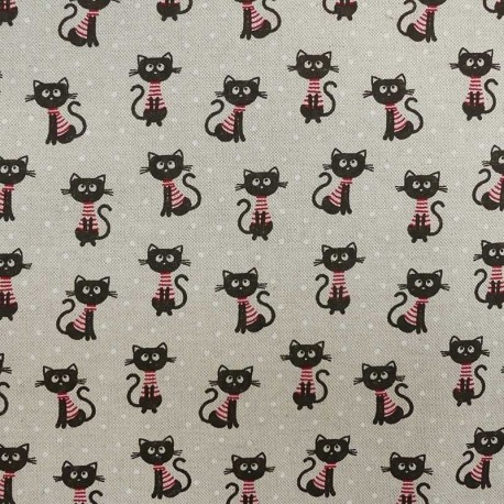 Tissu Demi Panama Sweet Cats Fond Coloris Lin