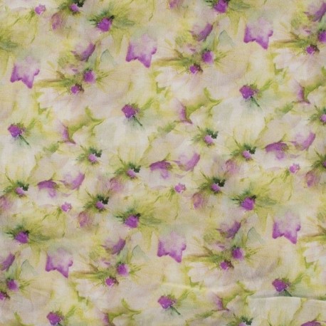 Tissu Marocain Imprimé Digital Fleurs Vert Violet