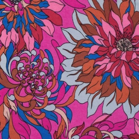 Tissu Viscose Support Jersey Imprimé Fleur Fuschia