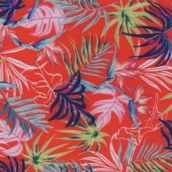 Tissu Stretch Polyester Imprimé Floral Rouge