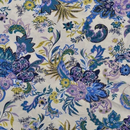 Tissu Viscose Chally Avec Foil Fleurs Blanc
