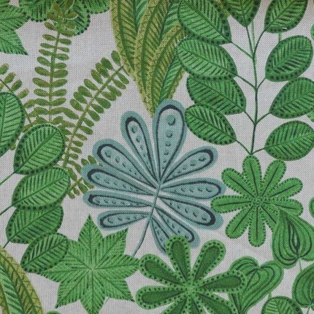 Tissu Toile Arty Botanic Leaves Fond Lin